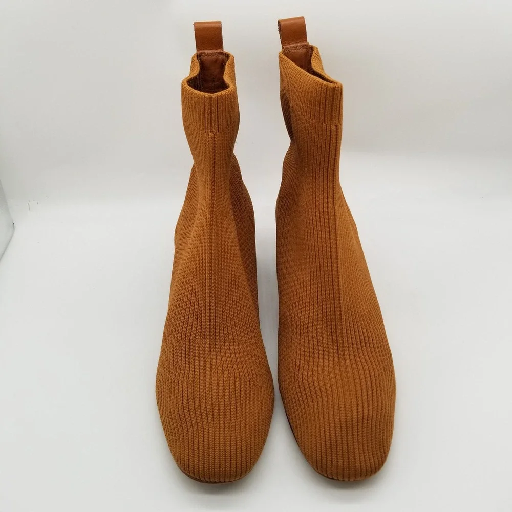 Everlane Glove Boot ReKnit Toffee Brown Rib Knit Block Heel Ankle Boots Women 10